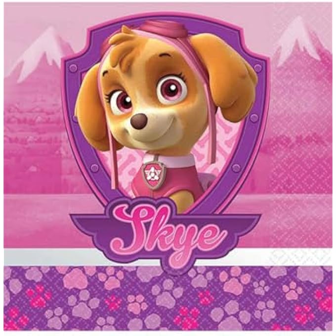 GIRL PUPS PAW PATROL 16 PACK BEVERAGE DESSERT NAPKINS BIRTHDAY PARTY SUPPLIES SKYE & EVEREST